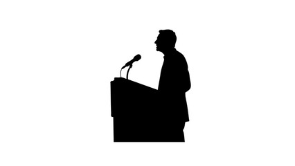 Silhouette of a speaker addressing an audience at a podium  