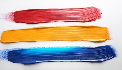 Fototapeta premium colorful paint smears on white background three horizontal brush strokes