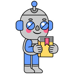 Cute robot holding a book