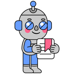 Cute robot holding a bookmark
