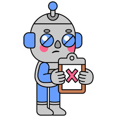Cute robot holding a cross clipboard