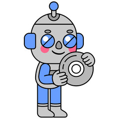 Cute robot holding a cd