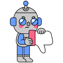 Obraz premium Cute robot holding a thumbs down