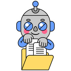 Cute robot holding files 
