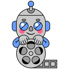 Cute robot holding a film reel