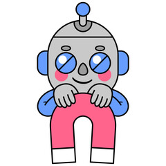 Fototapeta premium Cute robot holding a magnet