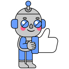 Cute robot holding a thumbs up