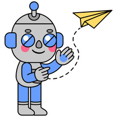 Cute robot with paper plane