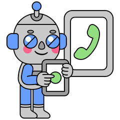 Cute robot holding a phone