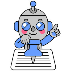 Cute robot holding a pin on a document
