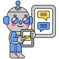 Cute robot holding a phone