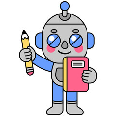 Cute robot holding a notebook with a pencil