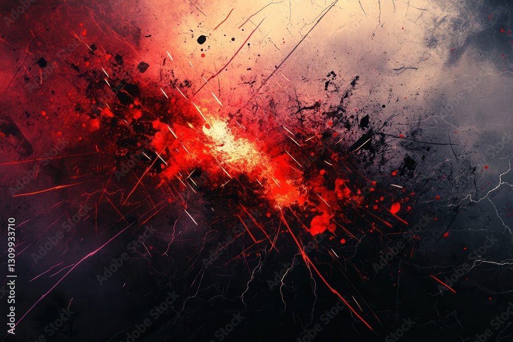 Poster energetic display of chaos with sharp red and black elements creating an atmosphere of anger and int