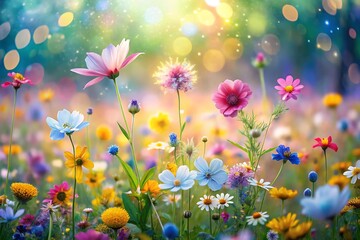 Fototapeta premium Vibrant Wildflower Meadow in a Summer Sunset