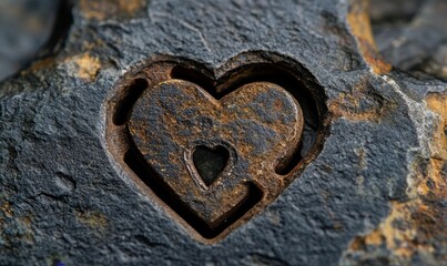 Heart shape carved into weathered rock.