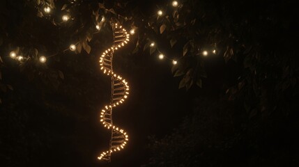 Decorative Spiral Staircase Lit with Lights, Hanging, Dark, Outdoors