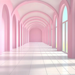 Obraz premium Pink Archway Hallway 3D Render Background