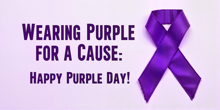 Purple ribbon awareness campaign banner "Wearing Purple for a Cause: Happy Purple Day!" - ideal for epilepsy awareness, fundraising events, and health education websites