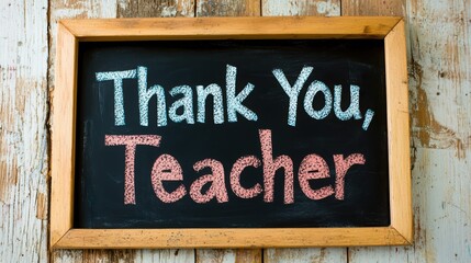 Thank you message for a teacher written on a chalkboard.