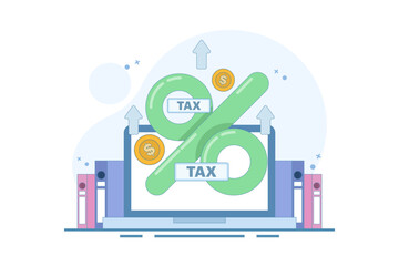 big tax concept. business tax keeps increasing and getting bigger. financial problems. increasing tax percentage. annual income tax. flat style design illustration on background.