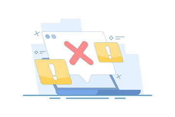 failure concept, system error, failed, rejected, wrong, error. information and warning. illustration of notification message showing cross sign. flat style design illustration on background.