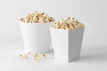 popcorn in white paper box mockup on light background