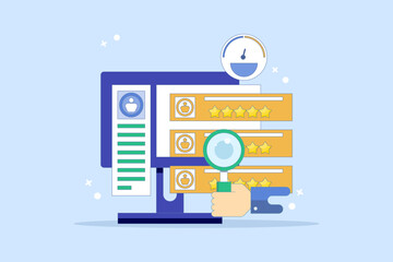 Customer Feedback Concept Sharing feedback online, Online customer survey, Customer experience of products and services. Positive feedback. Flat vector illustration on background.