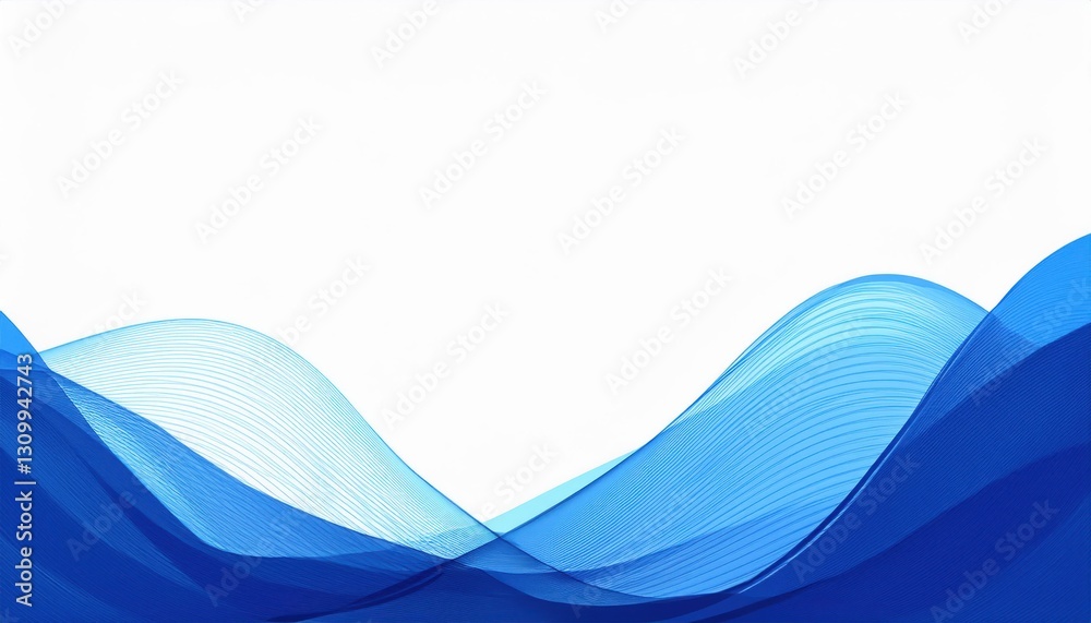 Fototapete minimalistic abstract blue wave design with gradient flow, dynamic curved lines, and soft transparen