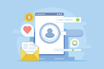 Digital Ad Targeting Concept, Ad campaigns targeting a specific audience, Audience demographics in ad campaigns, Social media targeting, Flat vector illustration on background.