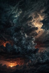 Fototapeta premium Dramatic storm clouds with glowing light, atmospheric digital painting