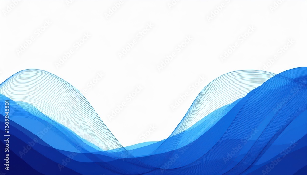 Fototapete minimalistic abstract blue wave design with gradient flow, dynamic curved lines, and soft transparency for modern digital background