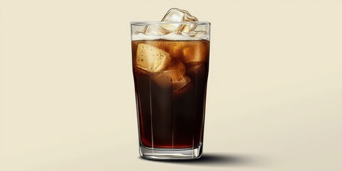 Realistic 3D Icon Cartoon of a Cold Brew Coffee Glass with Ice