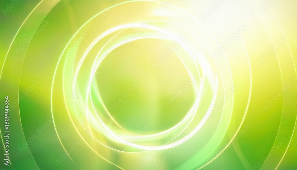 Aufkleber glowing energy vortex with abstract circular light waves in green and yellow hues, futuristic motion