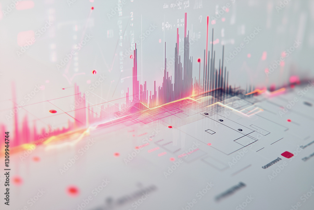 Aufkleber computer screen shows a graph with red and pink lines. the graph is a representation of data, and th