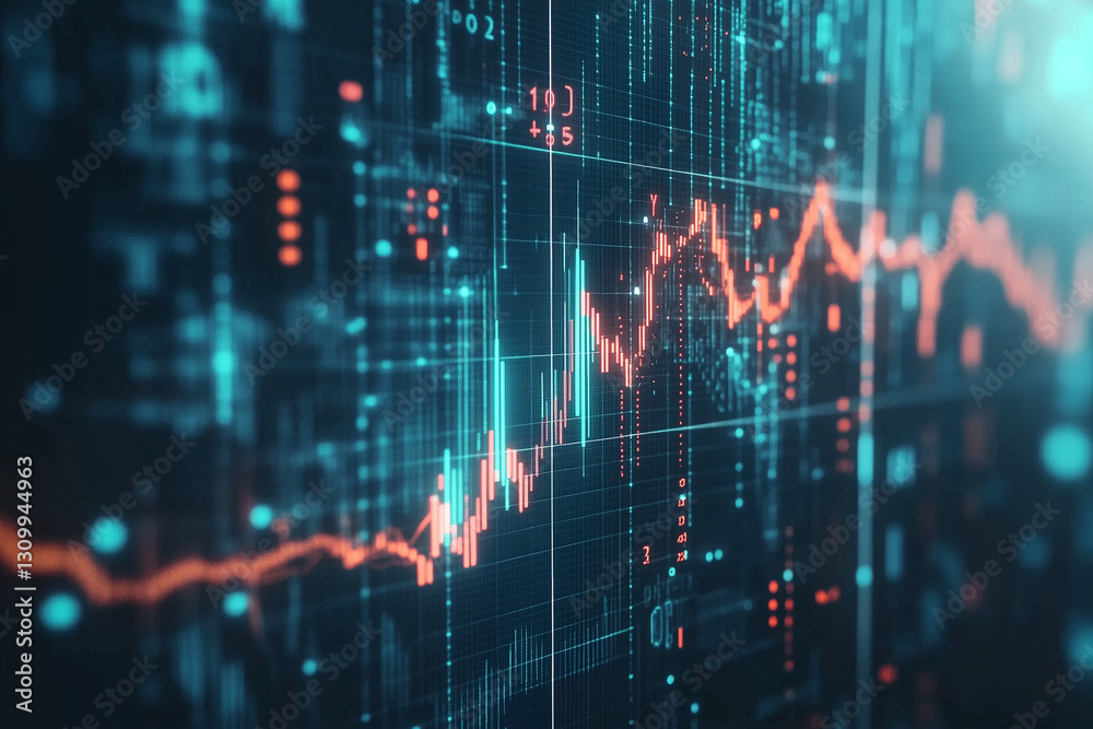 Poster computer screen shows a graph with red and blue lines. the graph is showing a downward trend, which 