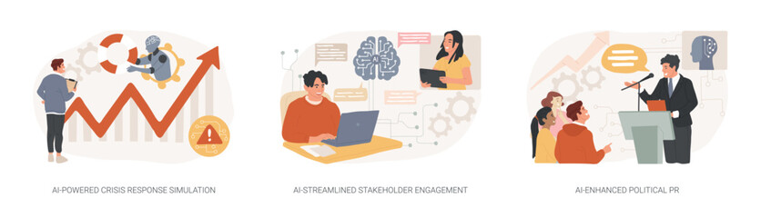 AI-powered PR abstract concept vector illustrations.