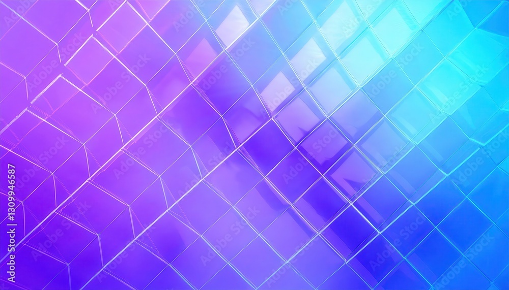 Aufkleber futuristic transparent cube structure with neon gradient lighting, abstract digital background for t