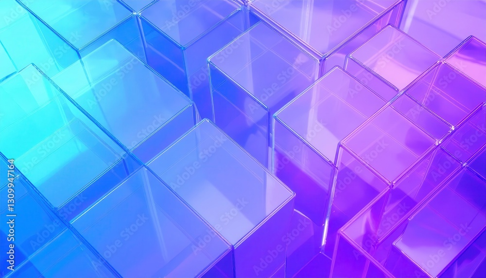 Aufkleber futuristic transparent cube structure with neon gradient lighting, abstract digital background for technology and innovation

