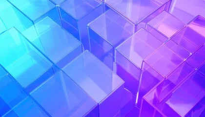 futuristic transparent cube structure with neon gradient lighting, abstract digital background for technology and innovation

