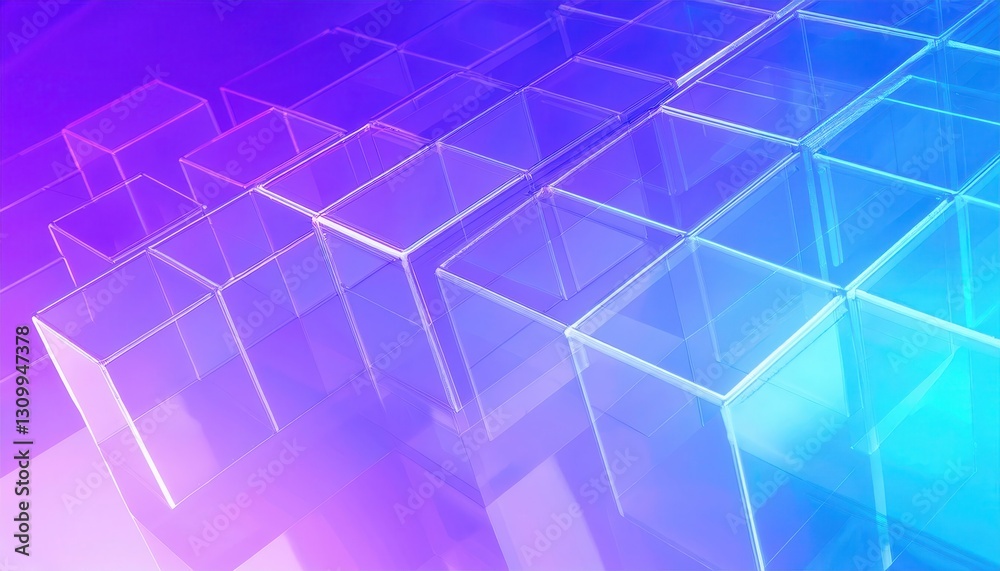 Leinwandbilder futuristic transparent cube structure with neon gradient lighting, abstract digital background for technology and innovation

