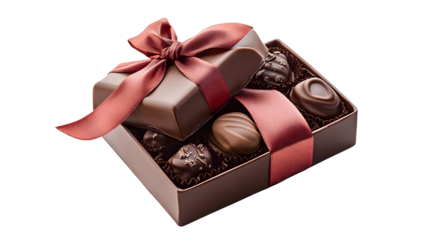box of chocolate gift with ribbon isolated on white background