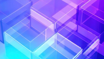 Fototapeta premium futuristic transparent cube structure with neon gradient lighting, abstract digital background for technology and innovation