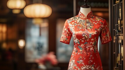 Obraz premium Red Chinese Dress Mannequin in Elegant Interior