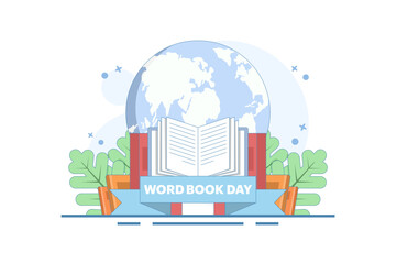 Obraz premium world book day concept. fond of reading books. illustration of stack of books, leaves. knowledge and hobby. happy reader reading book with flat style design. element. flat vector illustration.