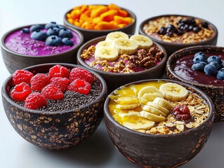 Colourful Acai Bowl with Fresh Fruit: Strawberry, Blueberry & Banana Topped on a Transparent Background - Breakfast Health Food Bowl