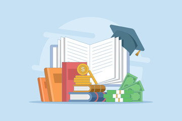 tuition fees in fixed form. Education fund for college, savings for school or university fees, professional qualification fees, study or training fees. Flat vector illustration Background.