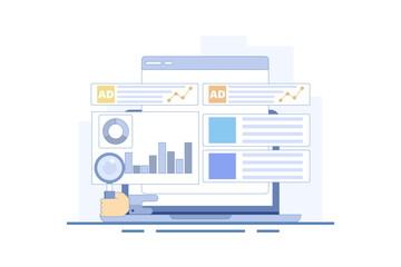 Paid Traffic Concept, Digital advertising campaigns that send website traffic, Social media, Paid search campaigns, Paid advertising analysis. Website traffic growth. Flat vector illustration.