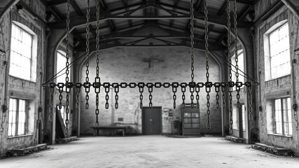 Abandoned Factory Interior - Chains and Open Space