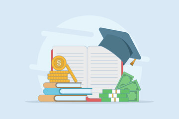 tuition fees in fixed form. Education fund for college, savings for school or university fees, professional qualification fees, study or training fees. Flat vector illustration Background.