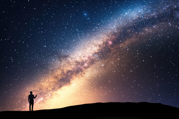 Stargazer admires the vast universe under a brilliant night sky